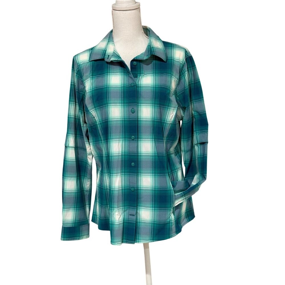 Duluth Shirt Womens Size Large Green Sidewinder Plaid Shirt Nylon Blend